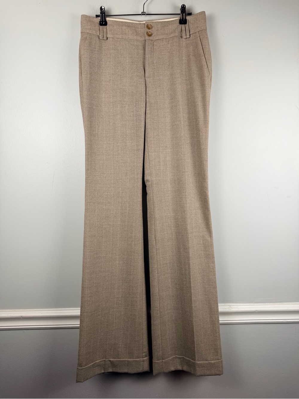 Y2k Banana Republic wool Tan Grid print wide leg pants size 4 long